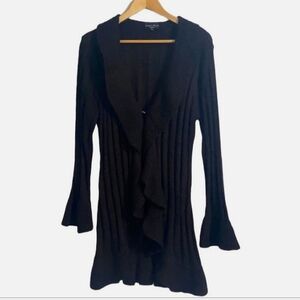 Brittany Black Long Black & Brown Ribbed Ruffle Trim Cardigan Size Petite XL